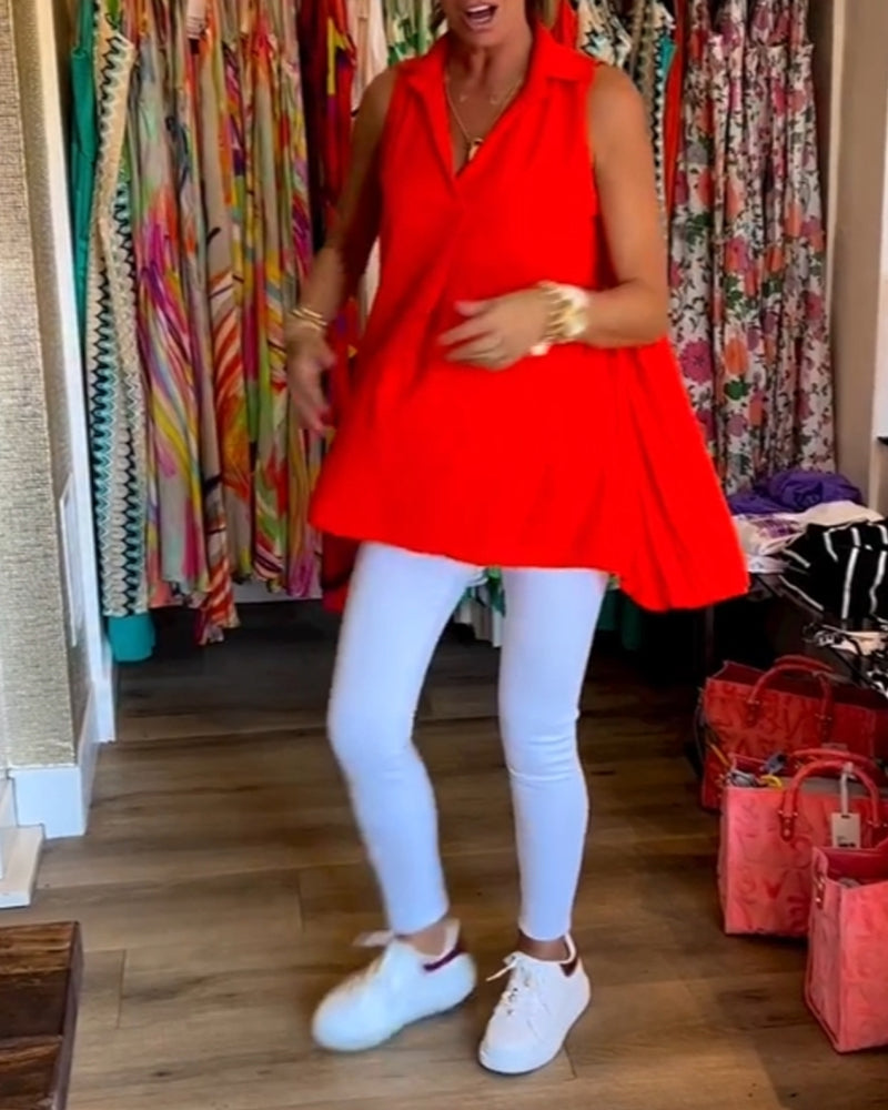 Adriana - Mouwloze top met ruches en revers