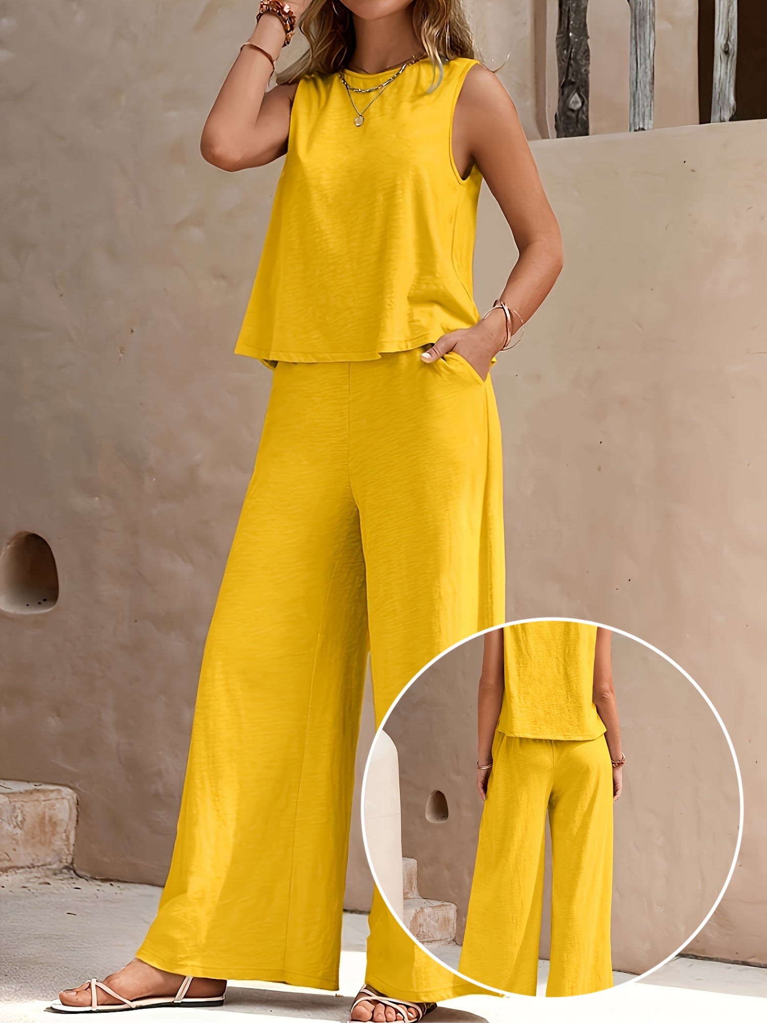 Femke - Stijlvolle Mouwloze Top & Wijde Broek
