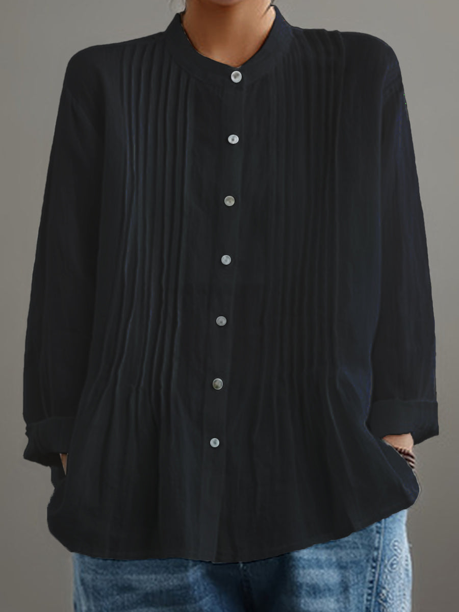 Delilah | geplooide blouse met lange mouwen en mandarijnkraag