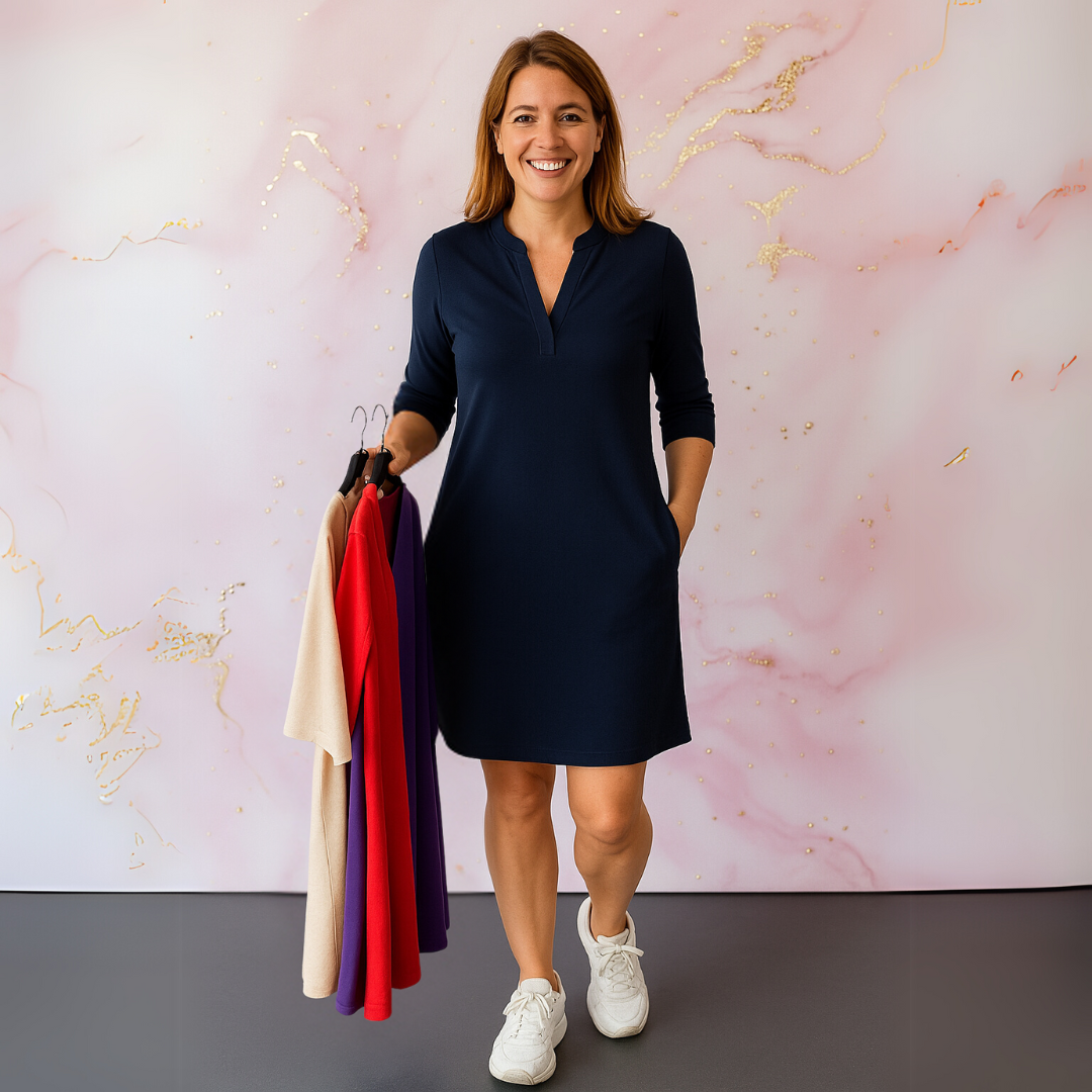 Roos - Effen jurk met V-hals