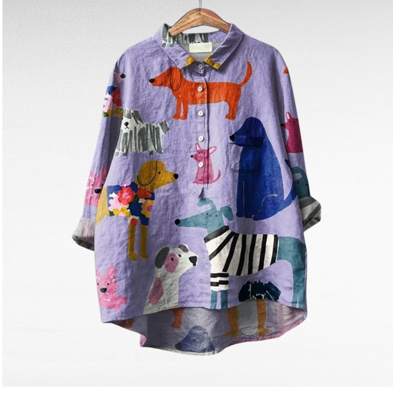 Arjan - Exclusieve Damesblouse met Hondenprint