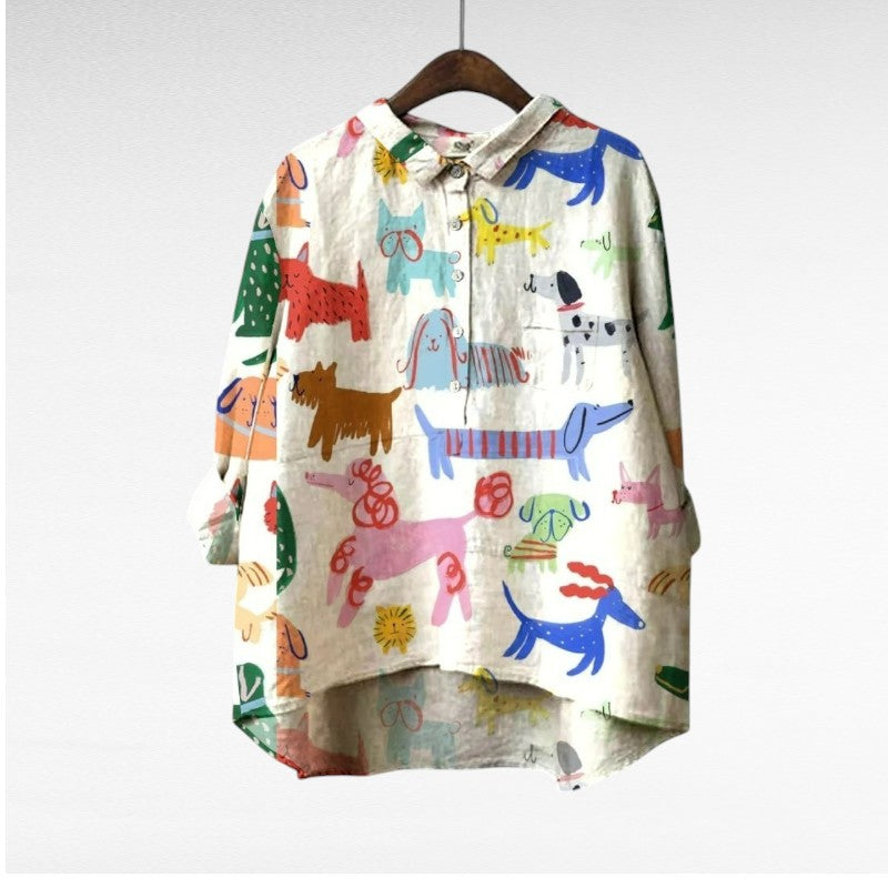 Arjan - Exclusieve Damesblouse met Hondenprint
