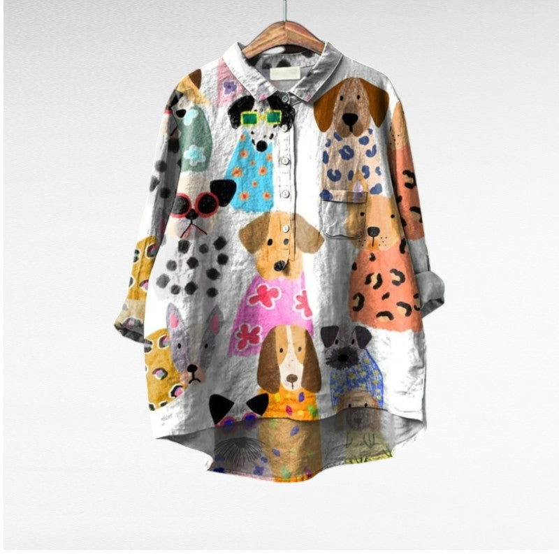 Arjan - Exclusieve Damesblouse met Hondenprint