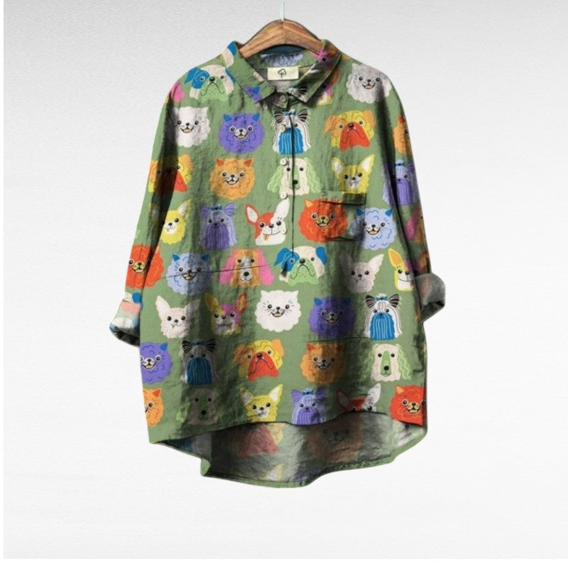 Arjan - Exclusieve Damesblouse met Hondenprint