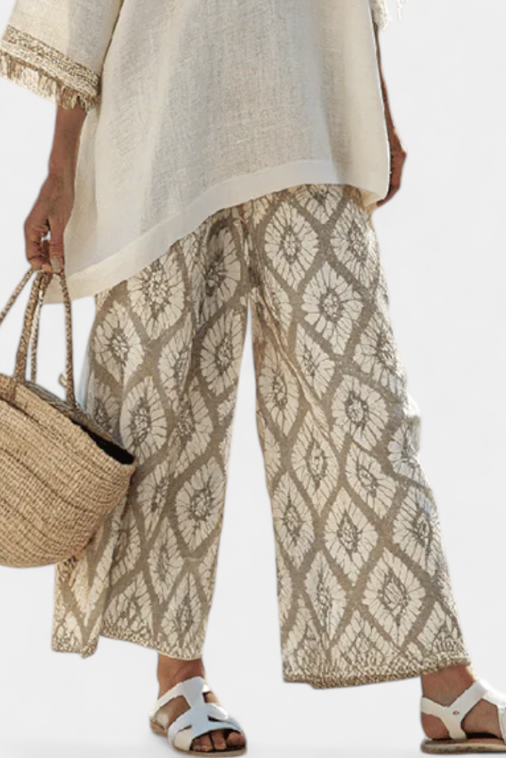 Boho Chic Daisy-set: Wijde Blouse en Bedrukte Broek voor een Unieke Stijl