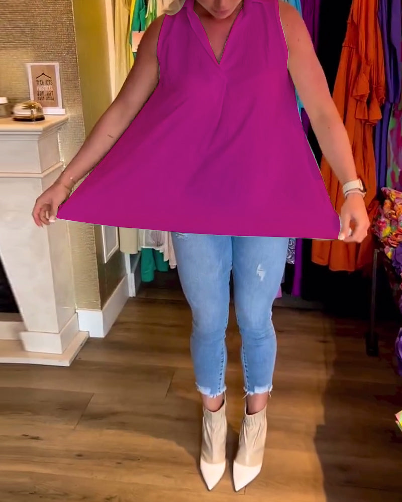 Adriana - Mouwloze top met ruches en revers
