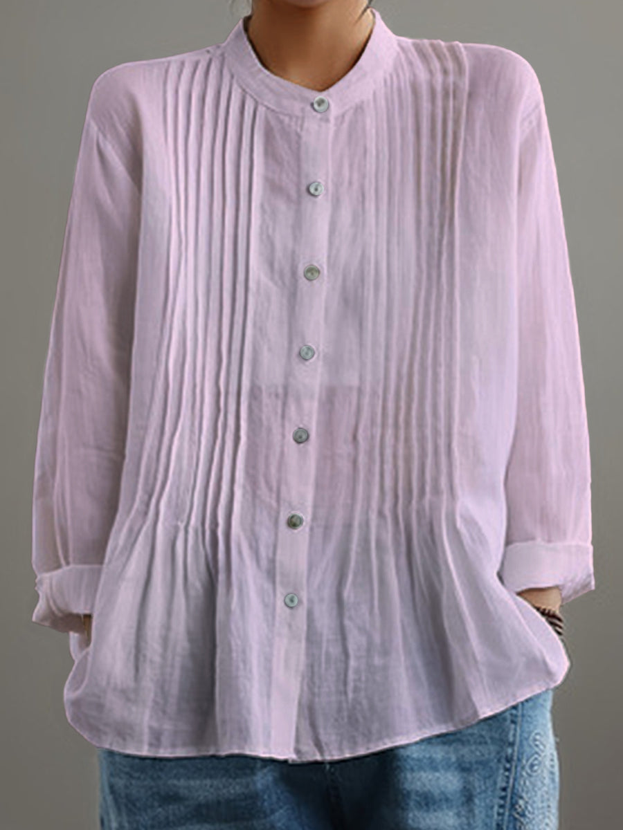 Delilah | geplooide blouse met lange mouwen en mandarijnkraag