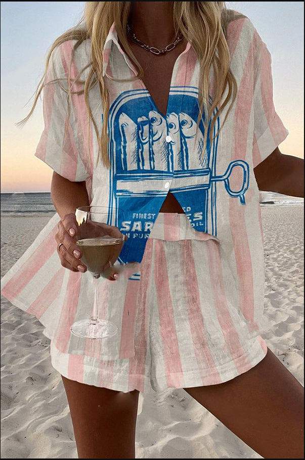 Silava™ | Linnen shortset met sardineprint