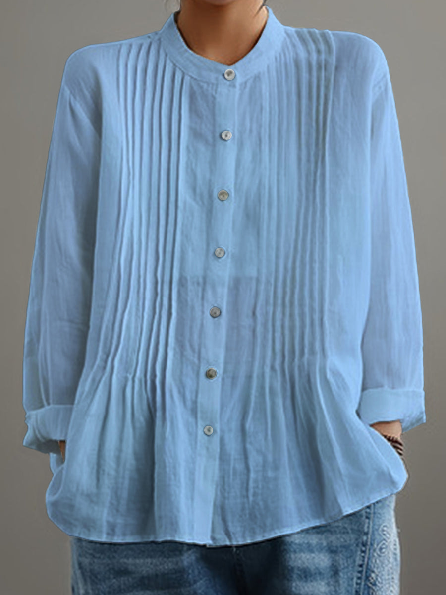 Delilah | geplooide blouse met lange mouwen en mandarijnkraag
