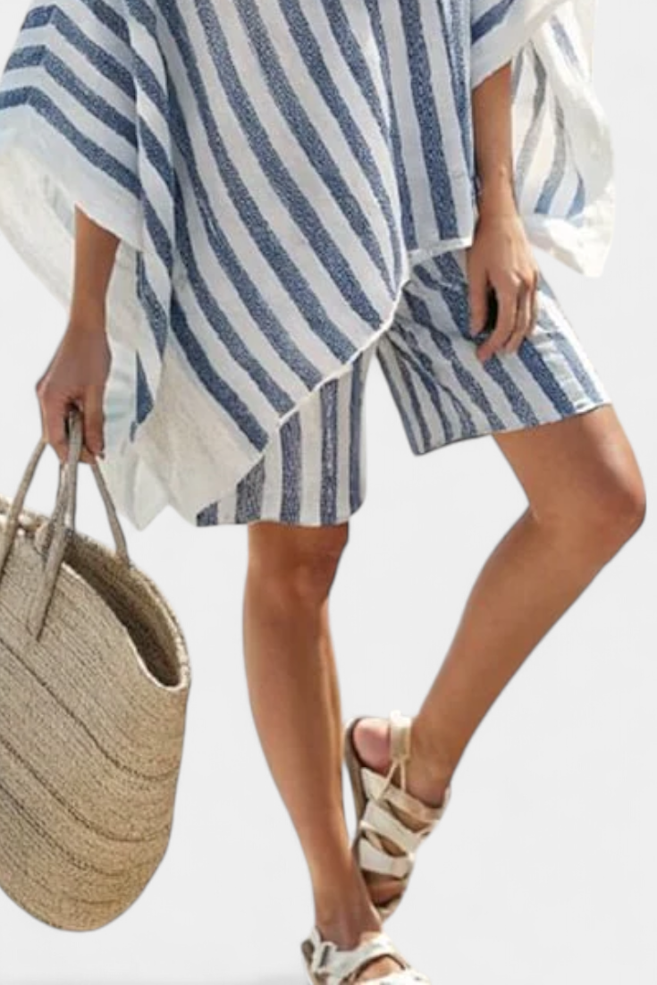 Gestreepte Nancy-set met oversized blouse en elegante shorts
