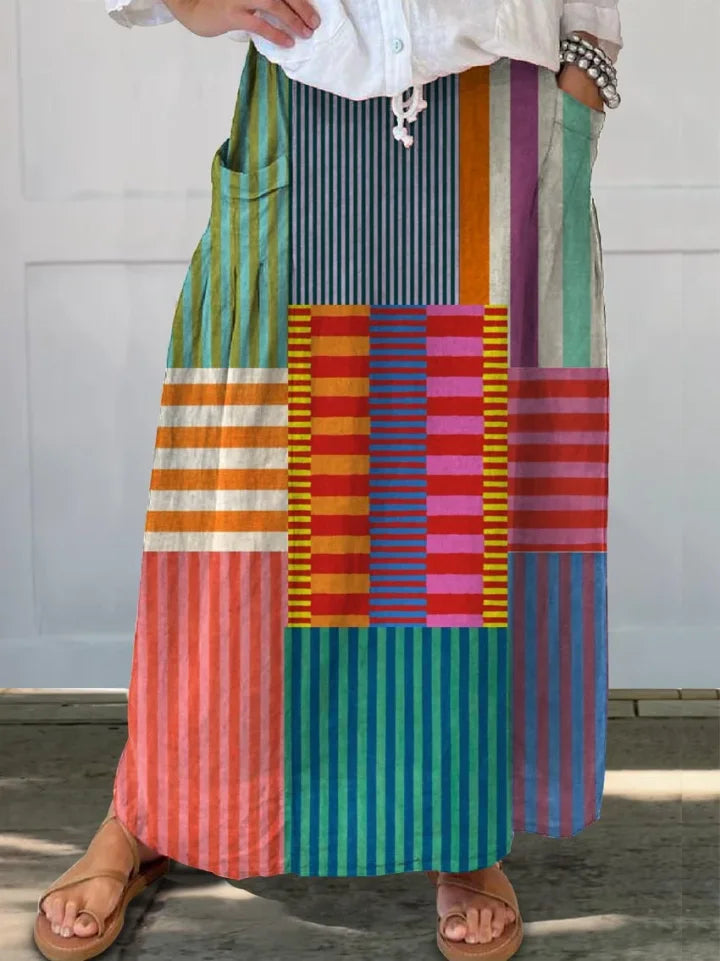 Emma | Levendige patchwork maxi-rok met trekkoord in de taille en zijzakken