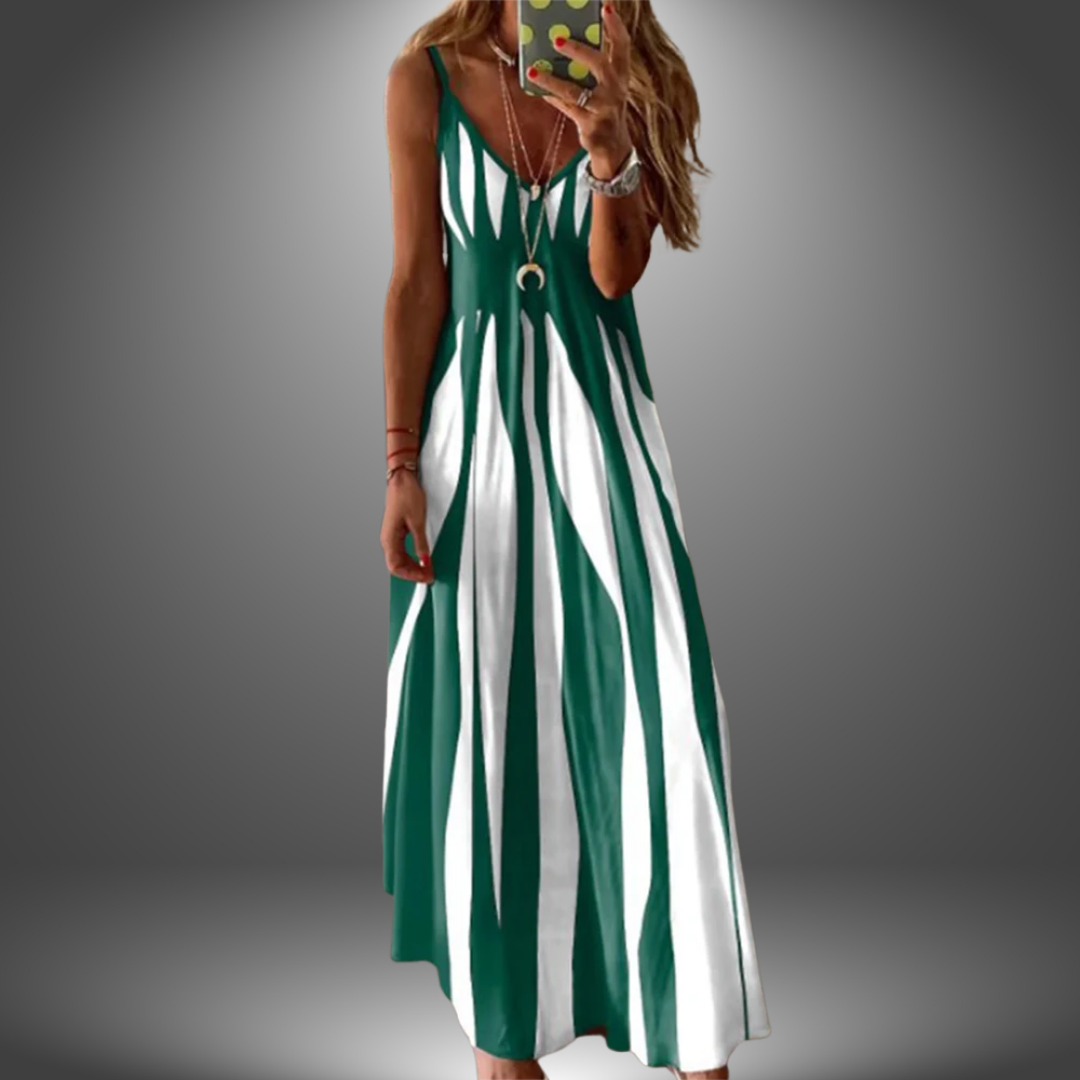 Aria - Elegante Mouwloze Lange Jurk met Gestreepte Print