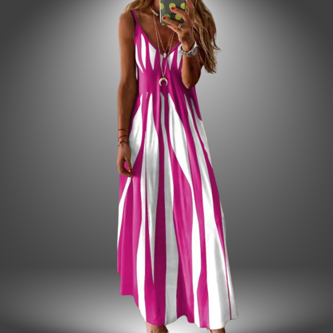 Aria - Elegante Mouwloze Lange Jurk met Gestreepte Print
