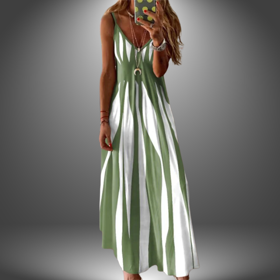 Aria - Elegante Mouwloze Lange Jurk met Gestreepte Print