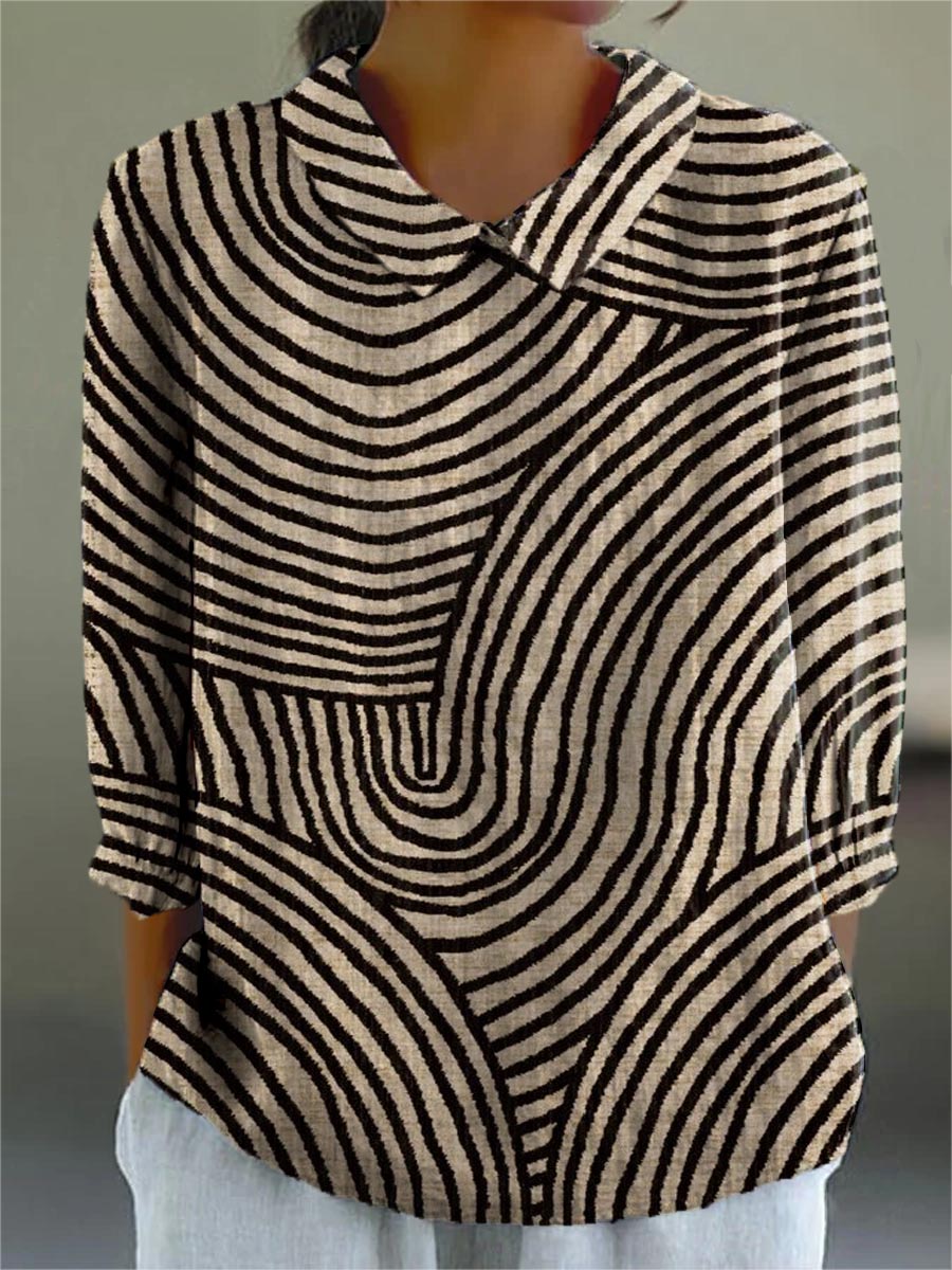 Dames Abstracte Lijnpatroon Kunst Print Casual Katoen