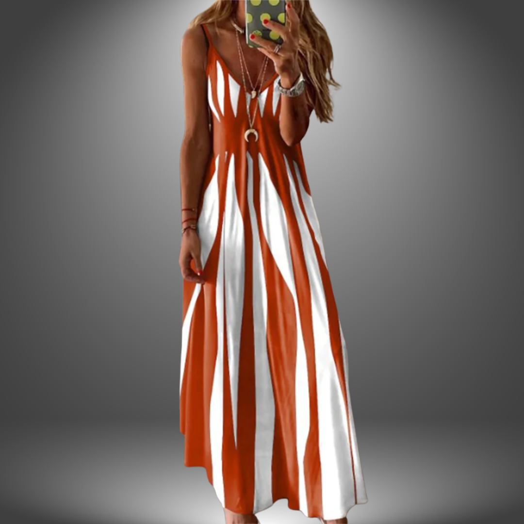 Aria - Elegante Mouwloze Lange Jurk met Gestreepte Print