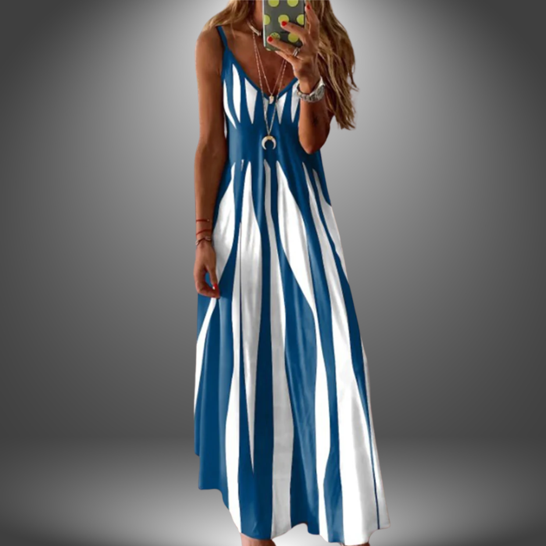 Aria - Elegante Mouwloze Lange Jurk met Gestreepte Print