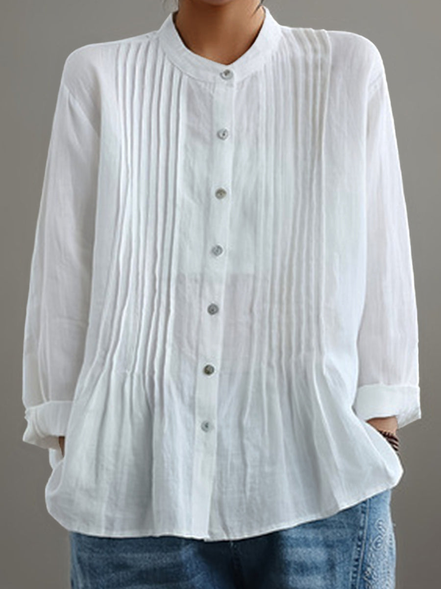 Delilah | geplooide blouse met lange mouwen en mandarijnkraag