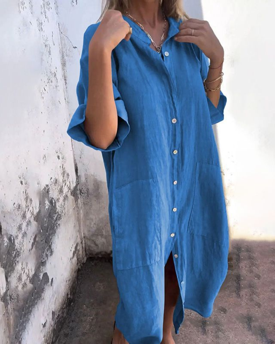 Melanie - Ibiza Style Casual Enkelhoogte Overhemdjurk