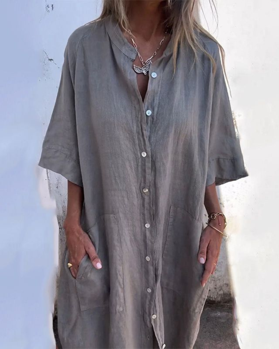 Melanie - Ibiza Style Casual Enkelhoogte Overhemdjurk