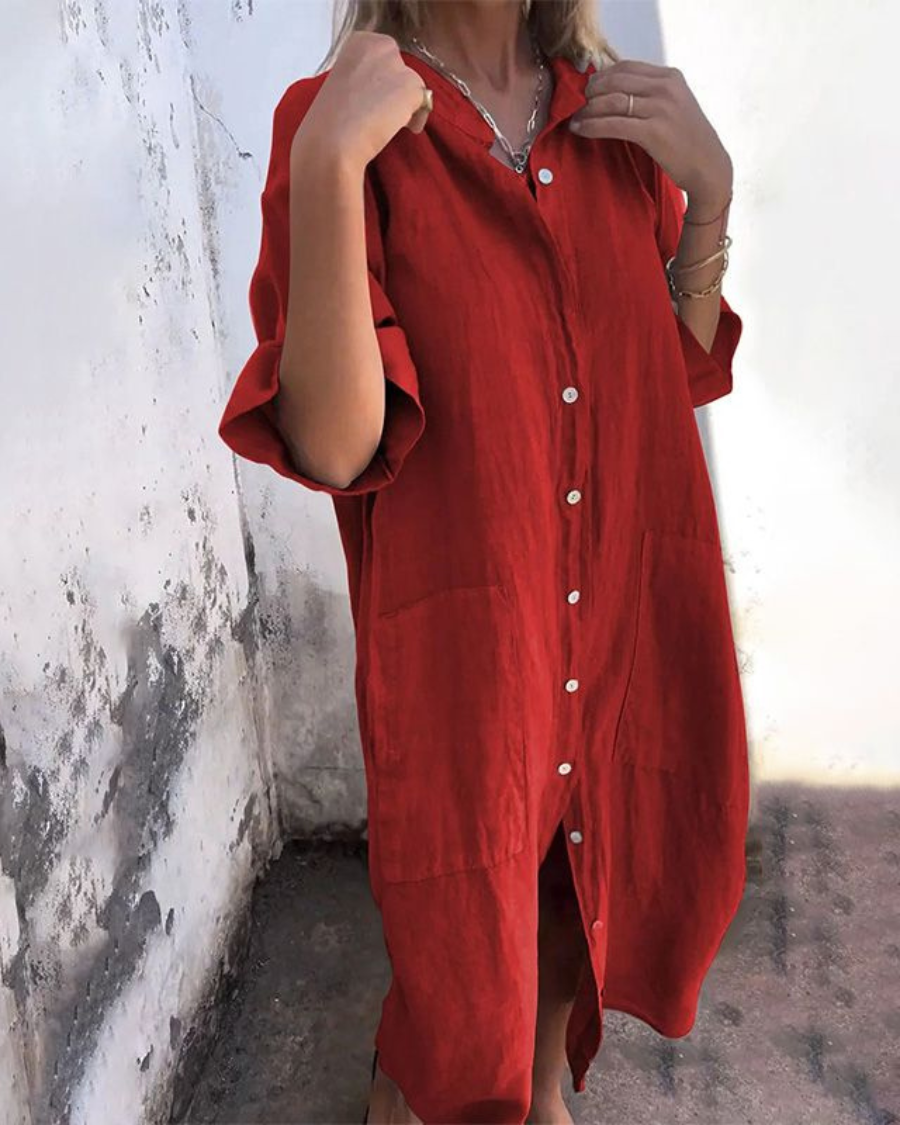 Melanie - Ibiza Style Casual Enkelhoogte Overhemdjurk