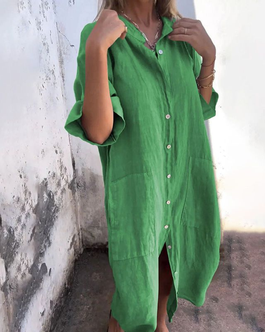 Melanie - Ibiza Style Casual Enkelhoogte Overhemdjurk