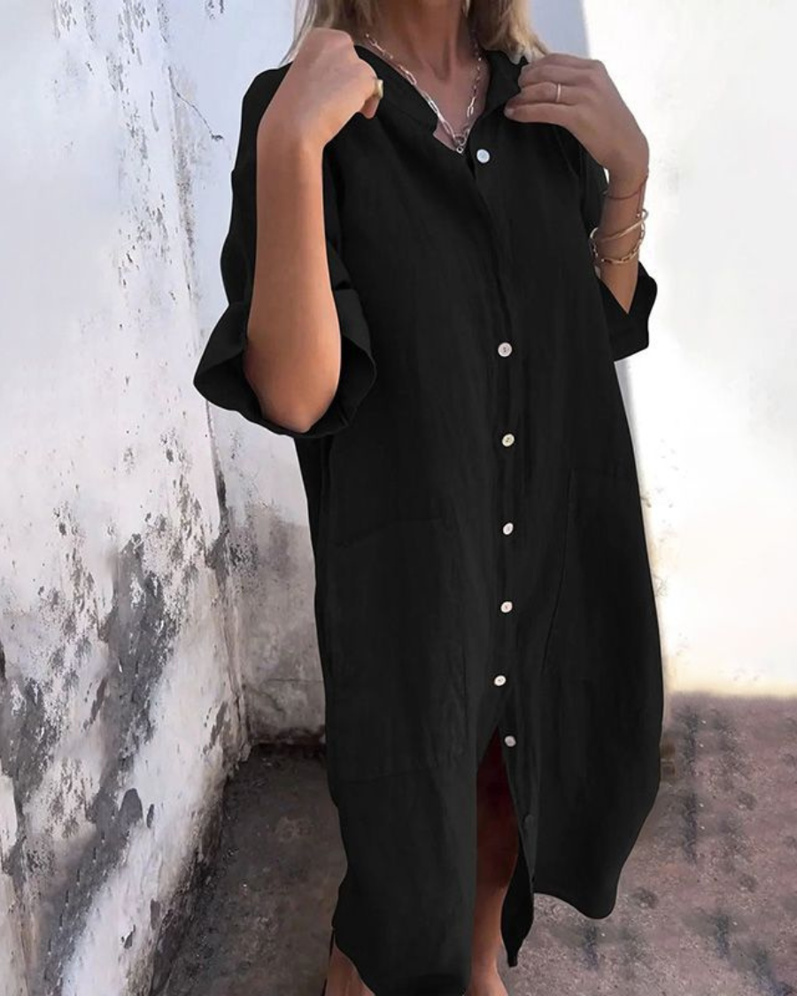 Melanie - Ibiza Style Casual Enkelhoogte Overhemdjurk
