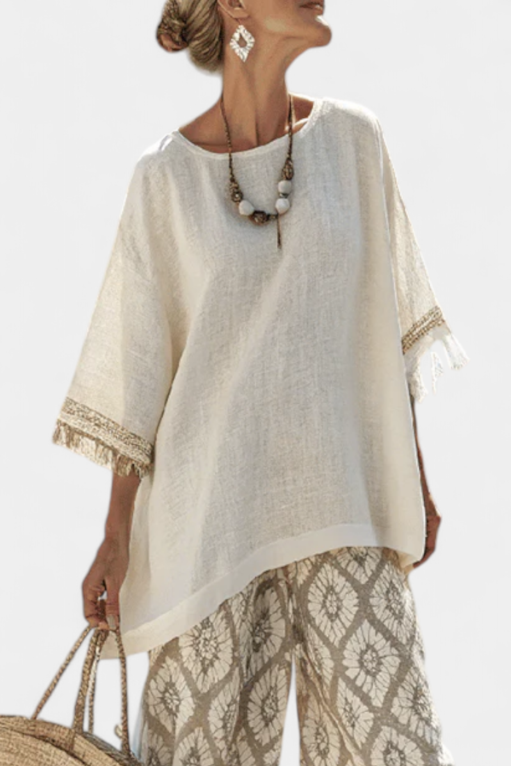 Boho Chic Daisy-set: Wijde Blouse en Bedrukte Broek voor een Unieke Stijl