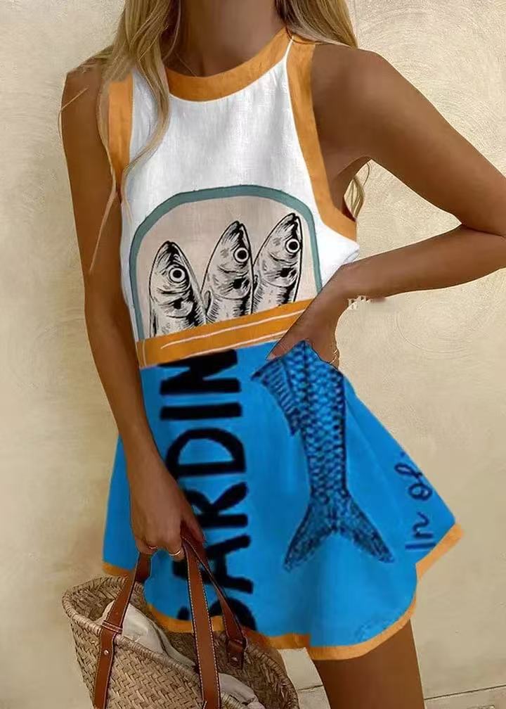 Isoria™ | Blauwe bedrukte mini-jurk