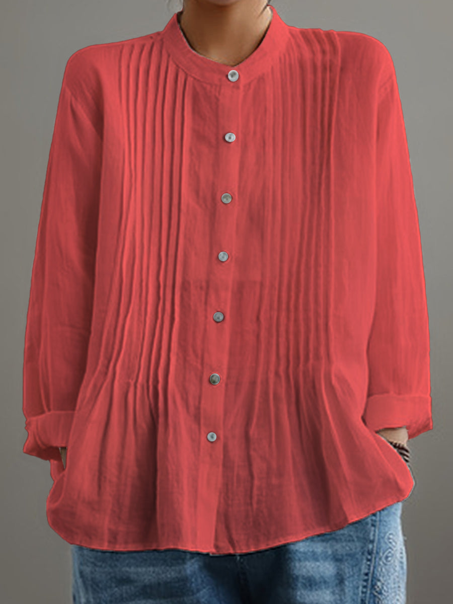 Delilah | geplooide blouse met lange mouwen en mandarijnkraag