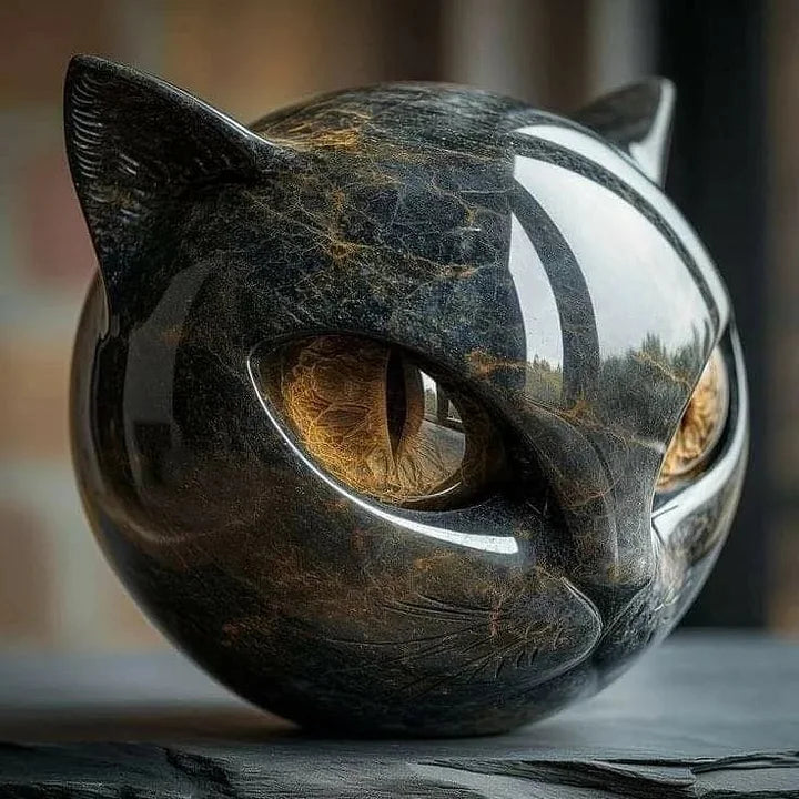 NyxCharm - Mystiek Zwart Kattenhoofd Beeldhouwwerk