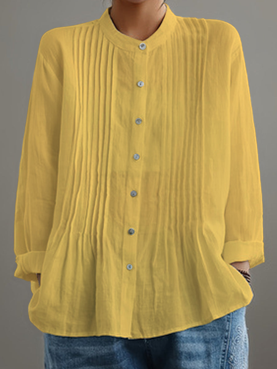 Delilah | geplooide blouse met lange mouwen en mandarijnkraag